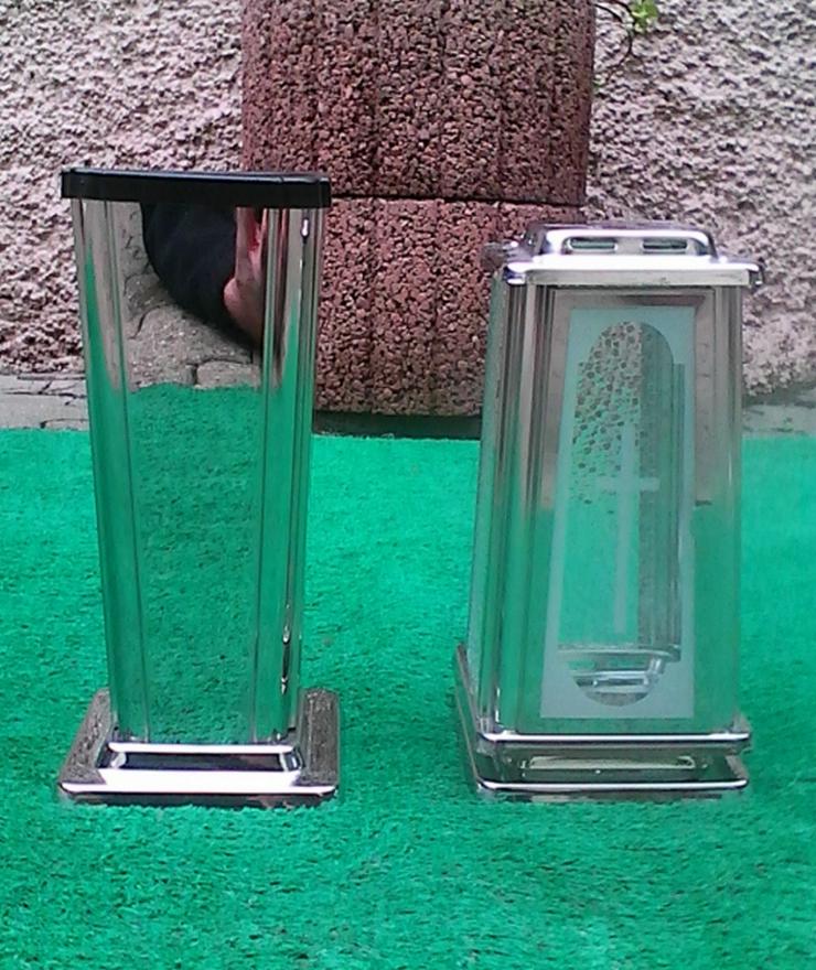 Bild 1: Grablampe und Grabvae aus Edelstahl Grablaterne Edelstahlvase Grablicht Vase