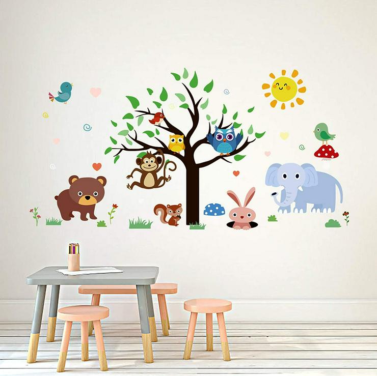 Bild 3: Wandtattoo Kinderzimmer Tiere, Dschungel, Elefant, Eule, Baum
