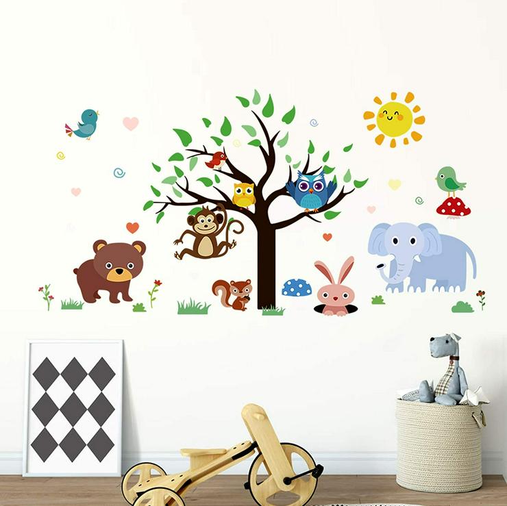 Bild 2: Wandtattoo Kinderzimmer Tiere, Dschungel, Elefant, Eule, Baum