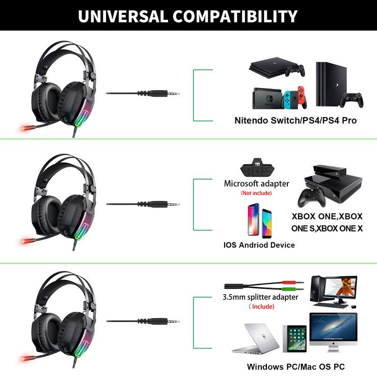 Gaming Kopfhörer für Xbox One,PC, PS4, PS5, RGB Geräuschunterdrüc - Kopfhörer - Bild 4