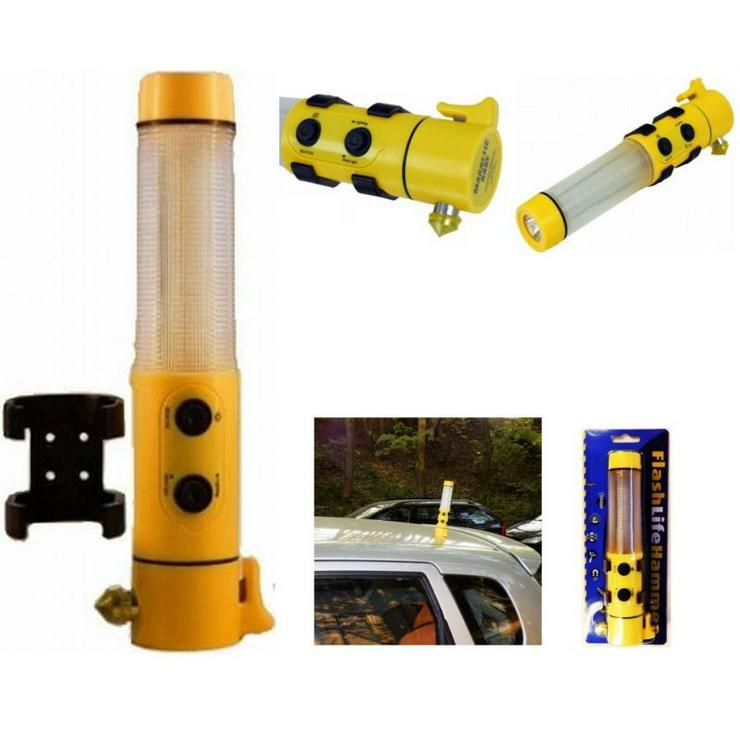 FlashLife Hammer© (Auto-)Unfall Überlebensset mit 5 Funktionen (Notschlaghammer, Gurtschneider, Not- und Sicherheitsbeleuchtung, Taschenlampe, Arbeitsleuchte)