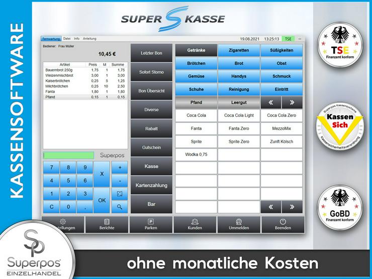 Bild 1: Einzelhandel / Dienstleister TSE Kassensoftware Superpos für Kassensysteme / Laptops