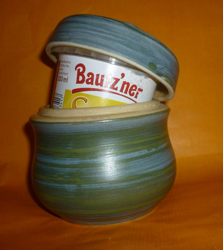Bautzner Senftopf - Keramik - grün-blau incl. Bautzener Becher 