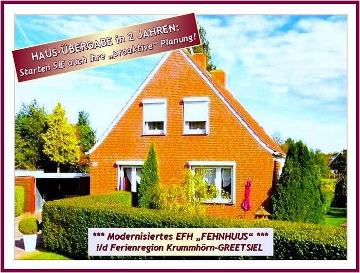 Nahe GREETSIEL: ostfries. WOHN-KLASSIKER, modernis. & gepflegt, mit Garage + NeGeb., auf weitläuf. Grundstück. - Haus kaufen - Bild 1