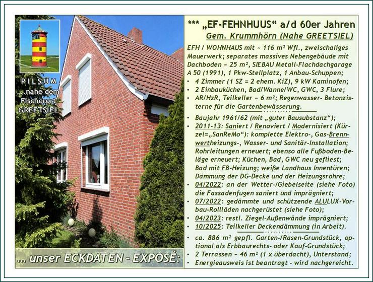 Bild 3: Ostfries. NORDSEE-KÜSTE: Ein saniertes, modernis. u. gepfl. „EF-FEHNHAUS mit Altbau-Charme“ + Garage u. NeGeb. auf weitl. Grund zum KAUF.