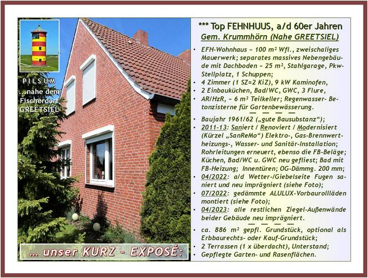 Wir BIETEN a/d NORDSEE-KÜSTE ein modernisiertes & gepflegtes EFH "FEHNHUUS" + Garage + NeGeb. + Garten. - Haus kaufen - Bild 2