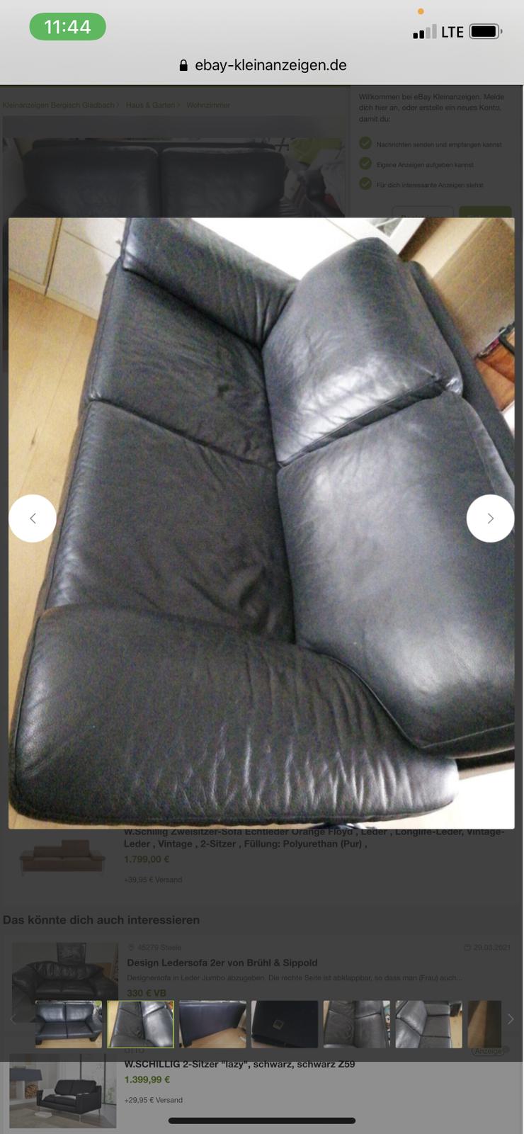W. Schillig 2x Zweisitzer mit Hocker, schwarz,  (ca. 175Lx93T) plus quadratischer Lederhocker 62x62, sehr gut erhalten, echtes dickes Leder - Sofas & Sitzmöbel - Bild 9