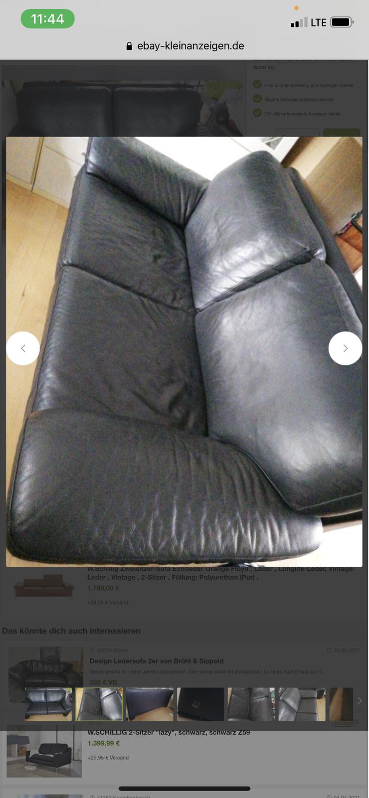 W. Schillig 2x Zweisitzer mit Hocker, schwarz,  (ca. 175Lx93T) plus quadratischer Lederhocker 62x62, sehr gut erhalten, echtes dickes Leder - Sofas & Sitzmöbel - Bild 1