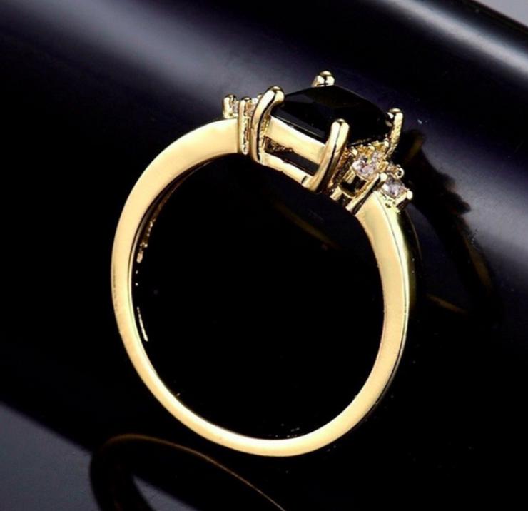 Faszinierender 14K Gelbgold Prinzess Cut Ring, Schwarzer Onyx - Ringe - Bild 2