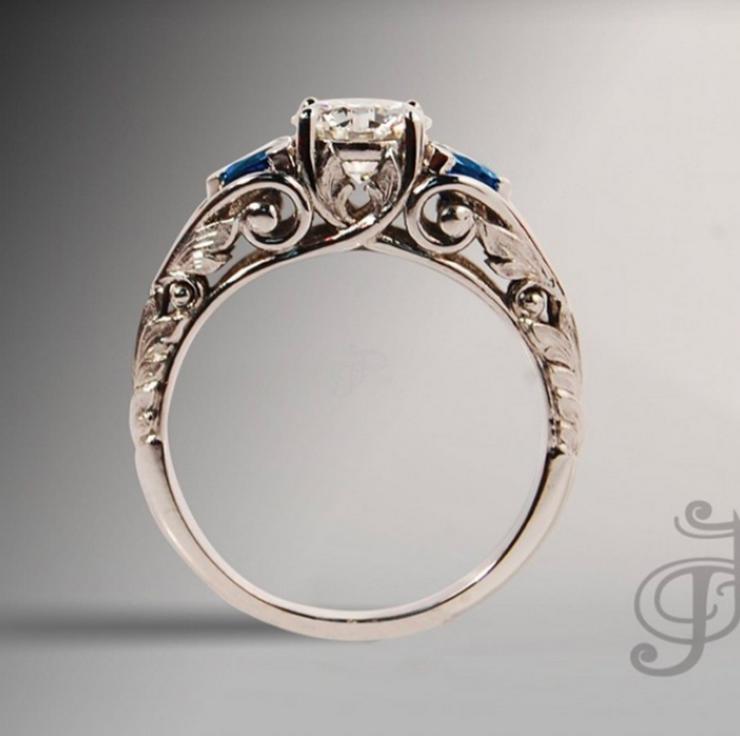 Bild 3: Neu! Princess Cut Diamant & Saphir Ring in Vintage Stiel