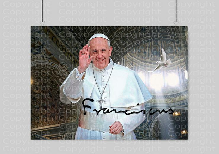 Bild 3: Papst Franziskus mit Friedenstaube. 45x30 cm. Souvenir. Top Deko. Geschenkidee. Wandbild. Unikat. Rarität.  