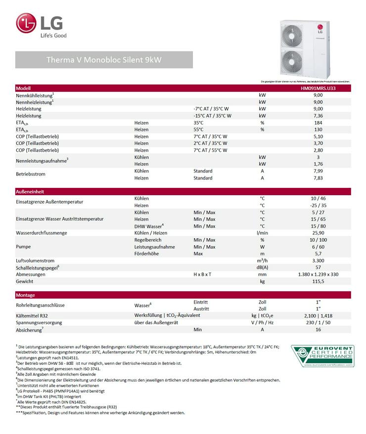 LG Therma V Set Monobloc Silent Luft Wasser Wärmepumpe 9 kW EEK A - Wärmepumpen - Bild 2