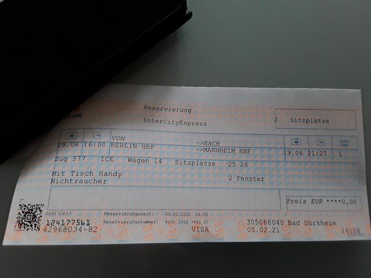DB Ticket 1.KLASSE MANNHEIM nach BERLIN  für 2 Personen  - Flugtickets & Bahntickets - Bild 3