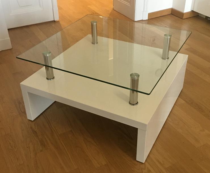 moderner Couchtisch 70 x 70 cm, Höhe 40 cm, in Weiß lackiert mit Glasplatte - Couchtische - Bild 8