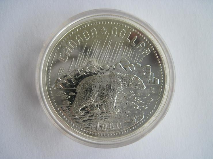 1 Dollar Kanada 1980 Eisbär Polierte Platte, Silber, in Kapsel und Etui  