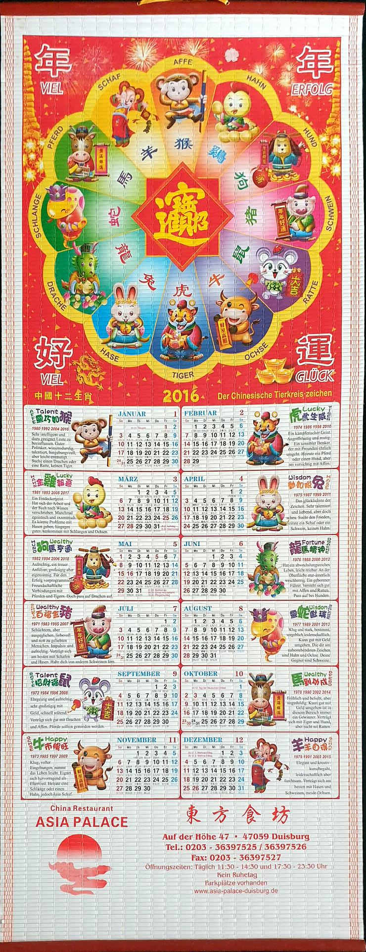Bild 4: Chinesische Kalender aus Buffets