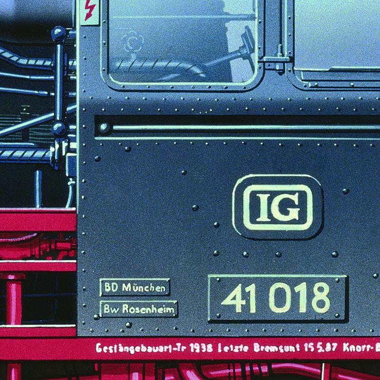 Bild 3: Dampflokomotive "41018", Digitaldruck auf Fotopapier, Airbrushillustration