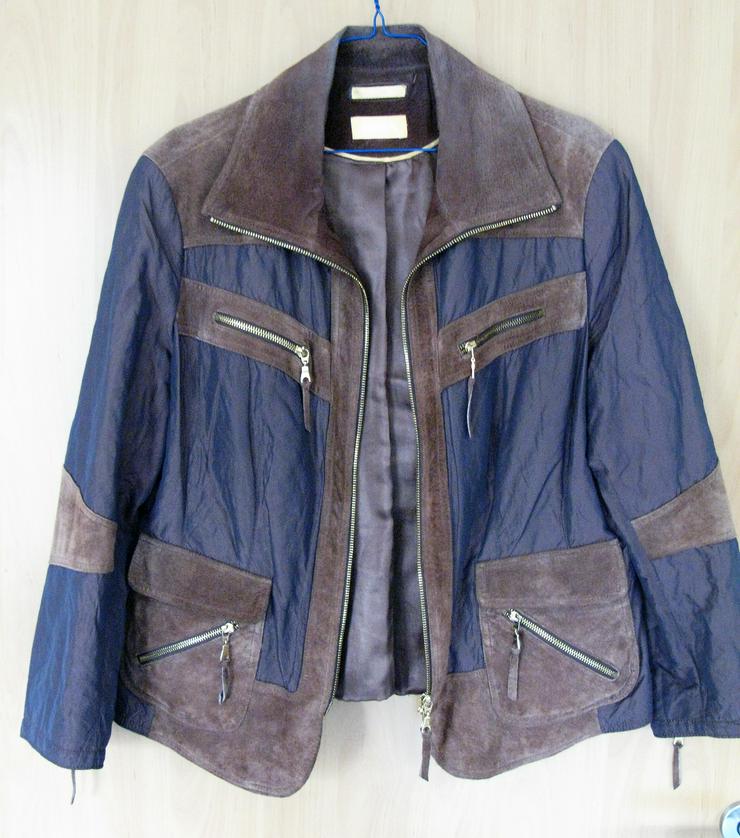 Bild 3: Braune Leder-Jacke mit Stoffeinsätzen