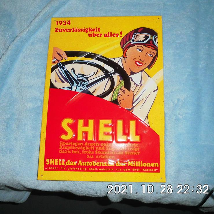 Shell Reklame Schild Blech Emaille 1934