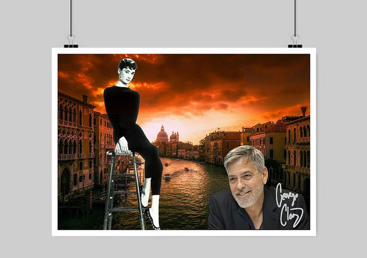 Bild 3: GEORGE CLOONEY + AUDREY HEPBURN Venedig Souvenir. 60x40 cm. Blickfang! Geschenkidee. Kunstdruck. Wanddeko. Unikat.