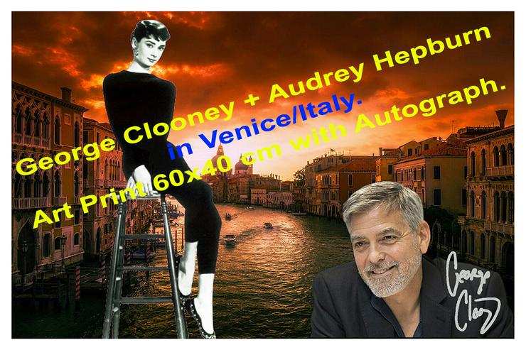 Bild 2: GEORGE CLOONEY + AUDREY HEPBURN Venedig Souvenir. 60x40 cm. Blickfang! Geschenkidee. Kunstdruck. Wanddeko. Unikat.