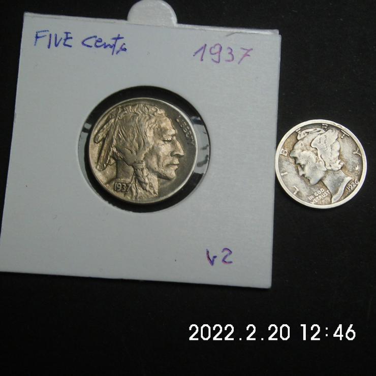 USA Five Cents 1937+ 1 Dime 1926 Silber