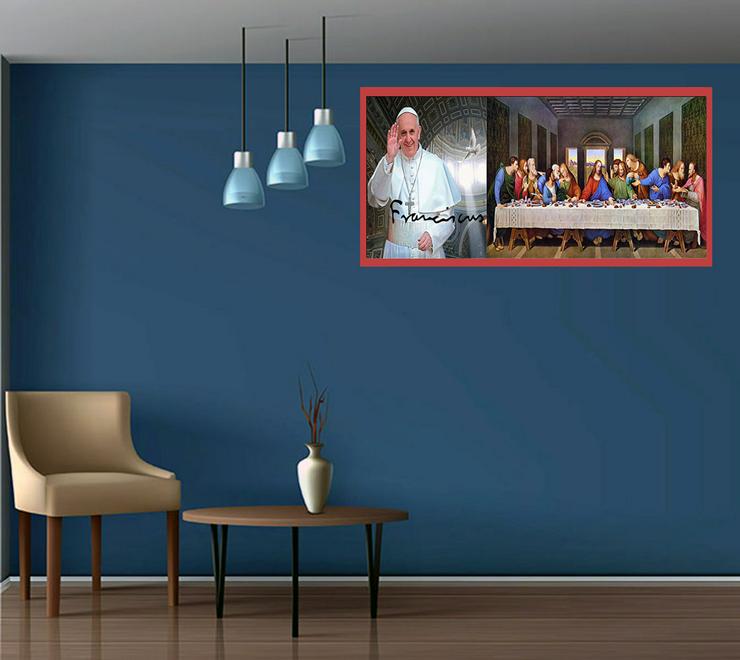 Bild 1: Papst Franziskus und Leonardo da Vinci`s "Abendmahl". Religiöses Schmuckstück! 80x40 cm. Blickfang! Rarität! Unikat. Souvenir. Geschenkidee. Wandbild.  