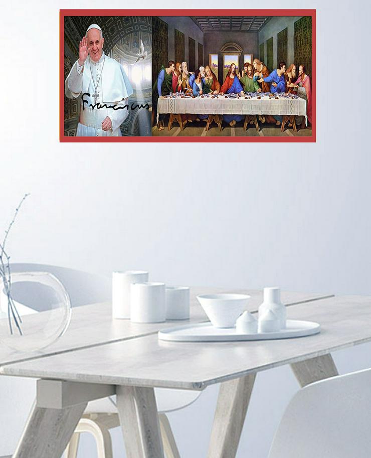 Bild 5: Papst Franziskus und Leonardo da Vinci`s "Abendmahl". Religiöses Schmuckstück! 80x40 cm. Blickfang! Rarität! Unikat. Souvenir. Geschenkidee. Wandbild.  