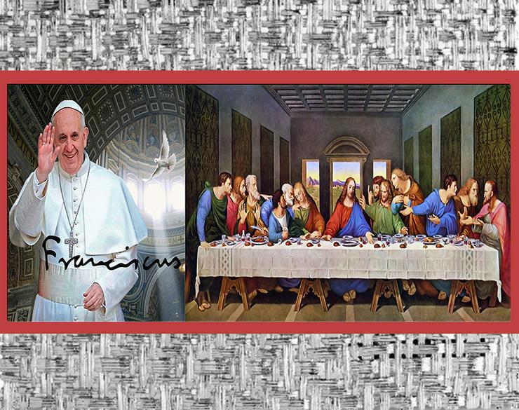 Papst Franziskus und Leonardo da Vinci`s "Abendmahl". Religiöses Schmuckstück! 80x40 cm. Blickfang! Rarität! Unikat. Souvenir. Geschenkidee. Wandbild.   - Figuren & Objekte - Bild 2