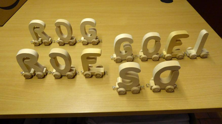 einzelne Naturholzbuchstaben 9 x 5 cm  mit Rädern