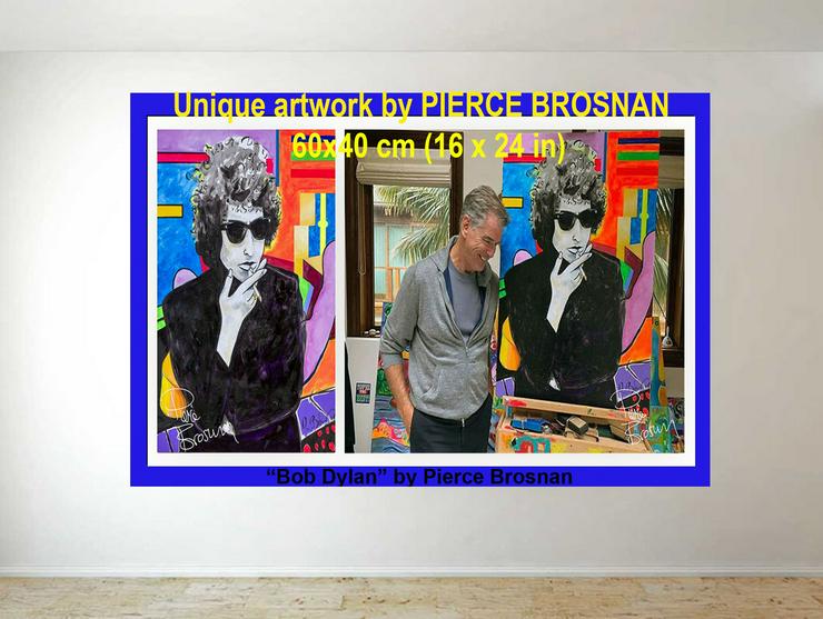 Pierce Brosnan signierte Wanddekoration "Bob Dylan". Einmaliges Kunstwerk! Hingucker! Künstlerische Wanddeko für Ihr Zuhause! 007 Souvenir. XL 60x40 cm.  - Poster, Drucke & Fotos - Bild 3