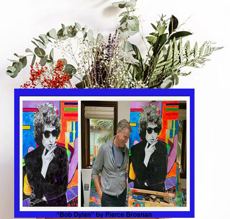 Bild 1: Pierce Brosnan signierte Wanddekoration "Bob Dylan". Einmaliges Kunstwerk! Hingucker! Künstlerische Wanddeko für Ihr Zuhause! 007 Souvenir. XL 60x40 cm. 