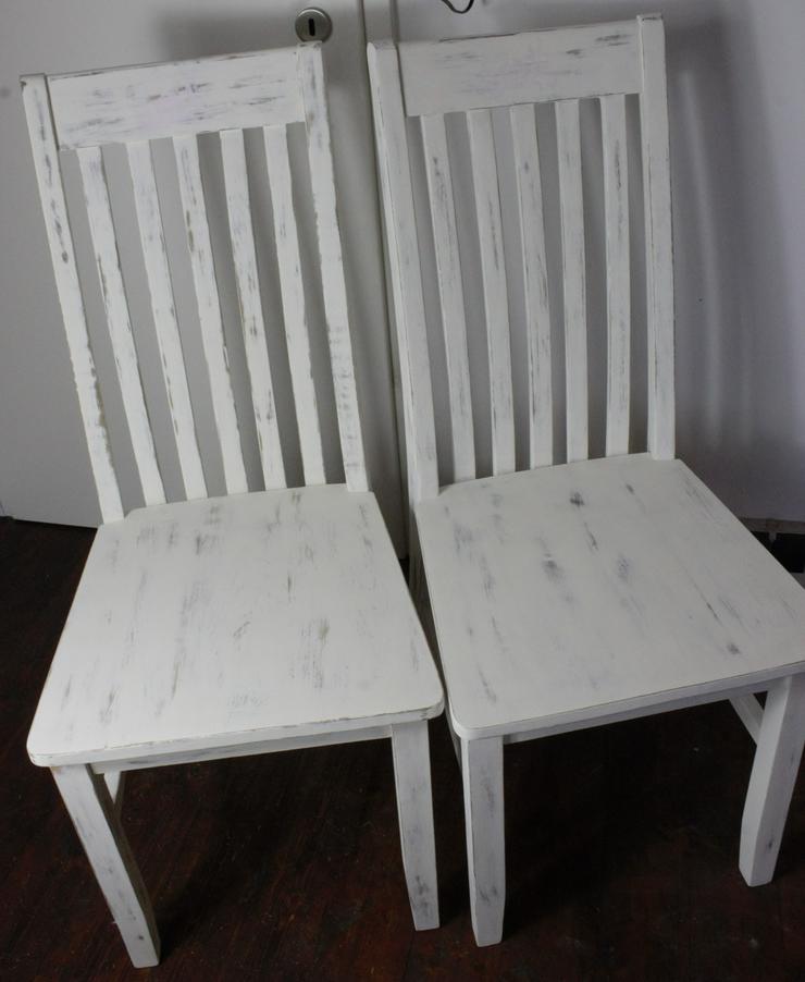2 Shabby-Chic weiße, massive Stühle rosa Blume Möbel - Stühle & Sitzbänke - Bild 7