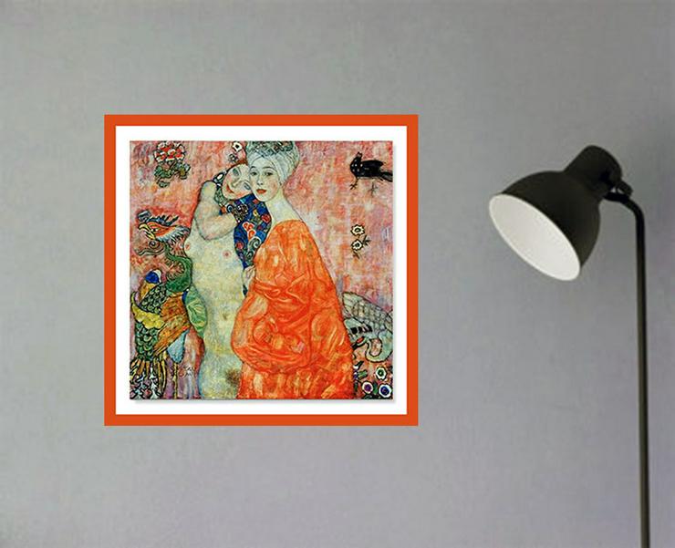 Bild 4:  Gustav Klimt Signierte Wanddekoration "Die Lesben". Kunstwerk! Hingucker! Künstlerische Wanddeko für alle Zimmer!  60x60 cm XL.