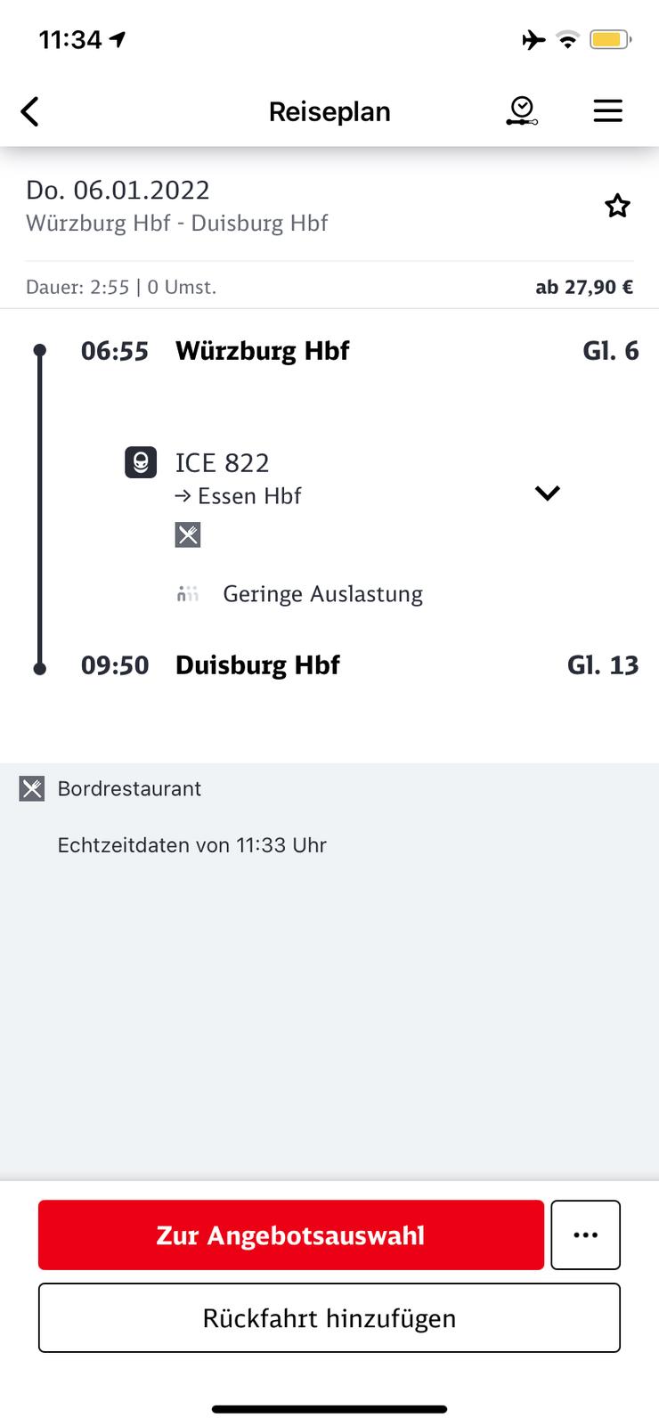 ICE Zugticket von Würzburg nach Duisburg am 13.01.2022 - Bahn & ÖPNV - Bild 1