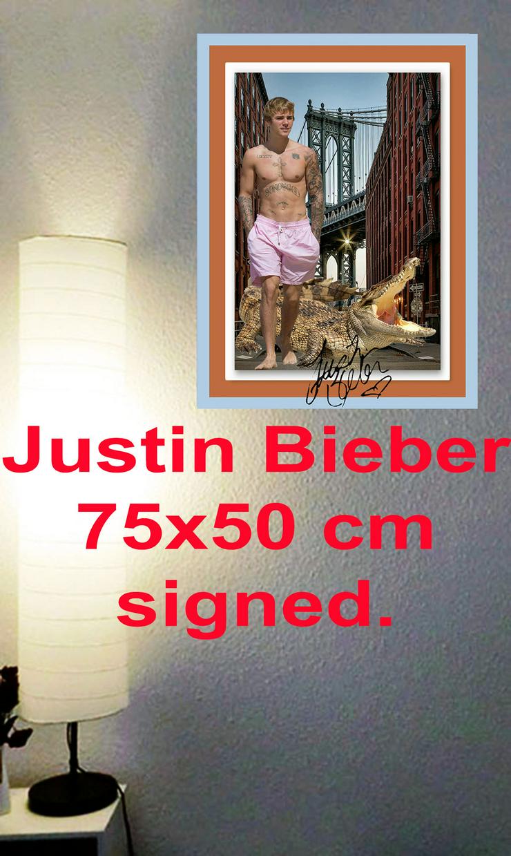 Bild 3:  Justin Bieber Signierte Wanddekoration "Mit Krokodil in New York". Hingucker! Souvenir. Coole Wanddeko für alle Zimmer!  