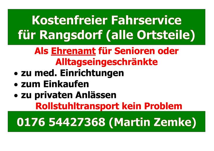 Völlig kostenfreier Fahrservice für Senioren aus Rangsdorf