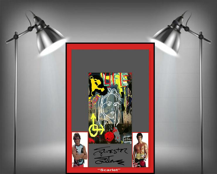 Bild 6: Sylvester Stallone signierte Wanddekoration "Scarlet". Hingucker! Abstraktes Kunstwerk. Rocky, Rambo, Souvenir, Geschenkidee. XXL 75x50 cm.