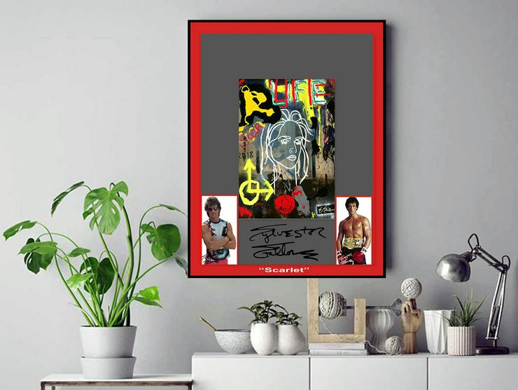 Bild 3: Sylvester Stallone signierte Wanddekoration "Scarlet". Hingucker! Abstraktes Kunstwerk. Rocky, Rambo, Souvenir, Geschenkidee. XXL 75x50 cm.