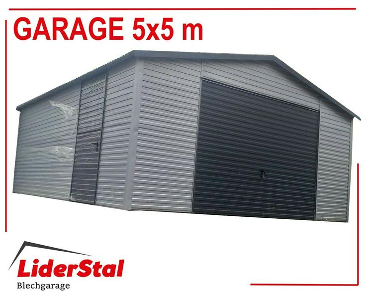 Bild 3: Kleinanzeige Blechgarage 5x5 in RAL7016 mit Schwingtor mit Horizontalpanel Garage verzinkt