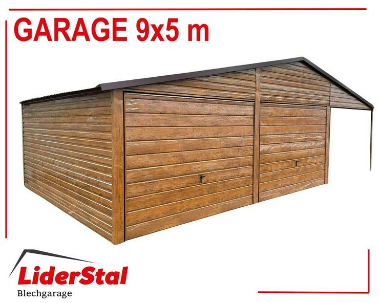 Bild 4: Blechgarage Garage Doppeltgarage Metallgarage, 9x5 m Holzoptik