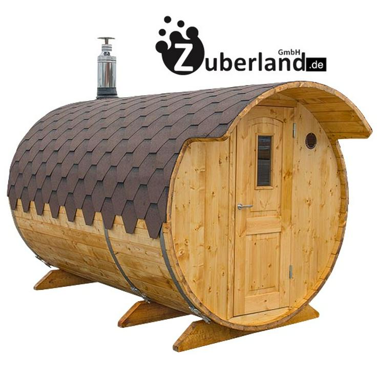 Bild 5: Saunafass, Fass-Sauna, Sauna (Länge 3m, Durchmesser 2,2m) mit Holzofen