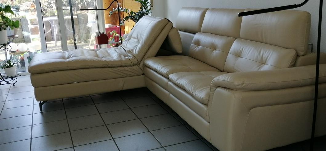 Bild 9: Ecksofa Leder Beige mit Funktion Relax und Liegefunktion