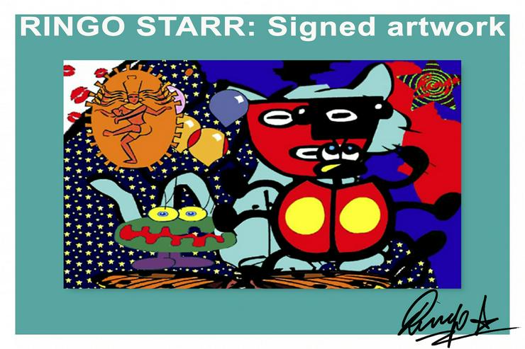 Bild 1:   Beatle Ringo Starr: Signiertes Kunstwerk. Poppiges Wandbild. Souvenir. Geschenkidee. Wandschmuck. Sammlerstück. NEU!