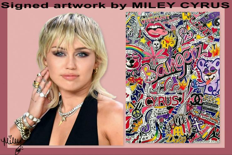 Miley Cyrus signiertes Kunstwerk. Wandbild! Zimmerdeko. Wanddeko. Souvenir! Geschenkidee.