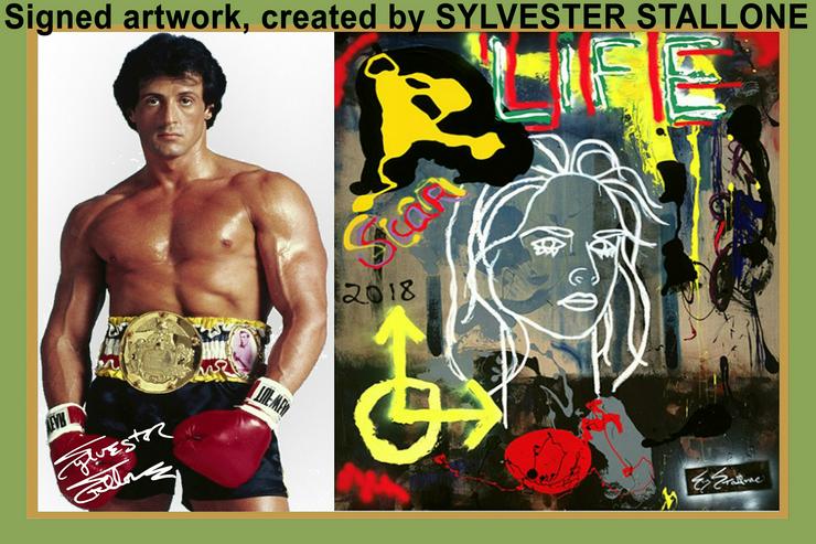 Bild 1: Sylvester Stallone: Signiertes Kunstwerk. XXL-Wandbild. Unikat!  Geschenkidee.  Rambo. Rocky. Souvenir. Zimmerdeko. Wanddeko. 
