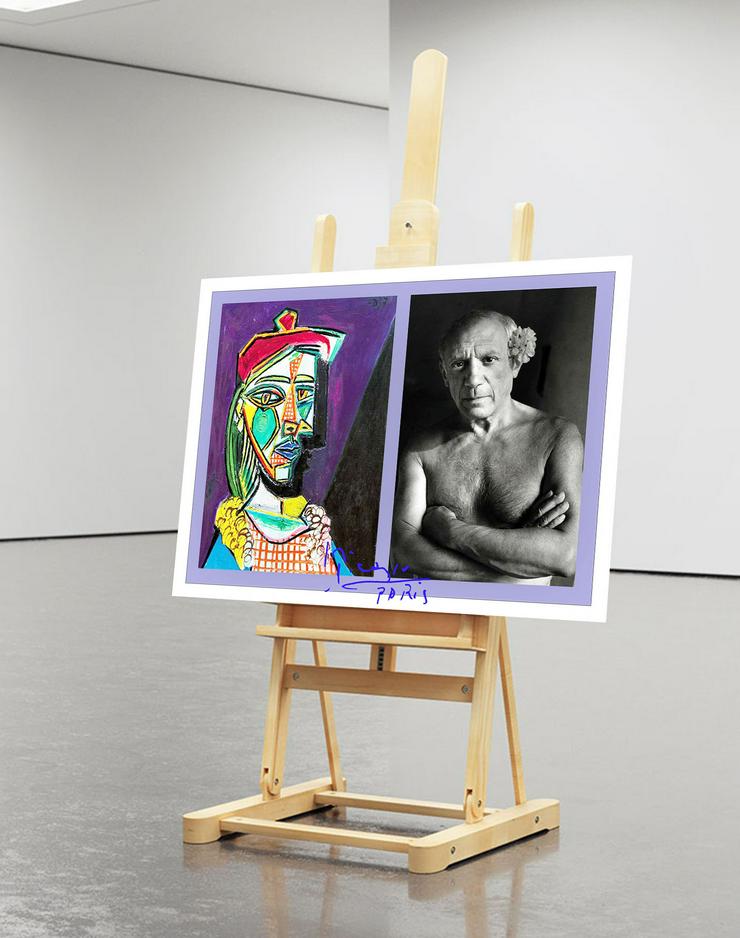 Pablo Picasso: Signiertes Kunstwerk. Collage. Wandbild. Souvenir. Geschenkidee. Wandschmuck. Wanddekoration.  - Gemälde & Zeichnungen - Bild 4