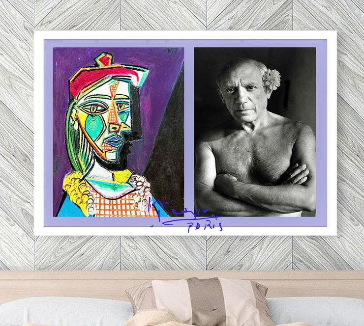 Pablo Picasso: Signiertes Kunstwerk. Collage. Wandbild. Souvenir. Geschenkidee. Wandschmuck. Wanddekoration.  - Gemälde & Zeichnungen - Bild 3