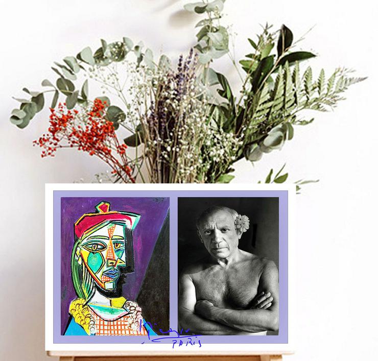 Pablo Picasso: Signiertes Kunstwerk. Collage. Wandbild. Souvenir. Geschenkidee. Wandschmuck. Wanddekoration.  - Gemälde & Zeichnungen - Bild 1
