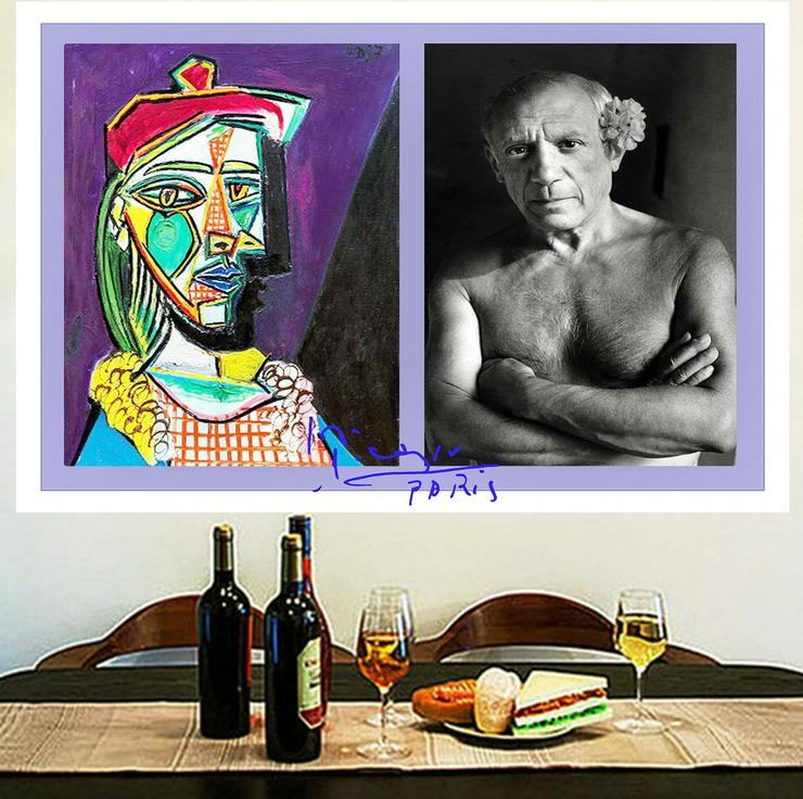 Pablo Picasso: Signiertes Kunstwerk. Collage. Wandbild. Souvenir. Geschenkidee. Wandschmuck. Wanddekoration.  - Gemälde & Zeichnungen - Bild 2